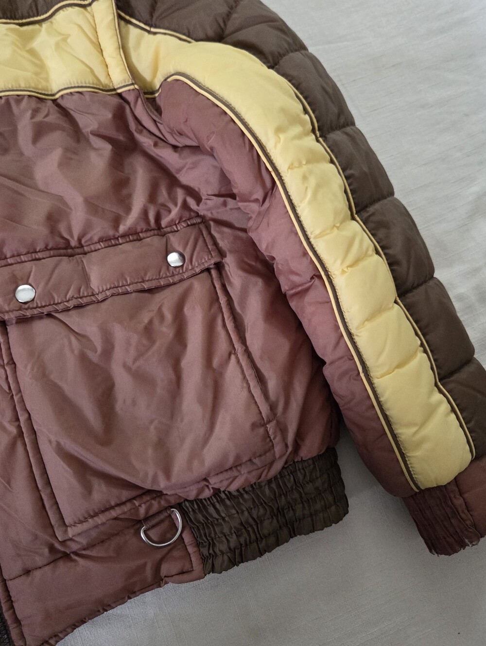 Vintage Men's Brown & Yellow Colorblock Puffer Jacket XL Neutral - Picture 2 of 14